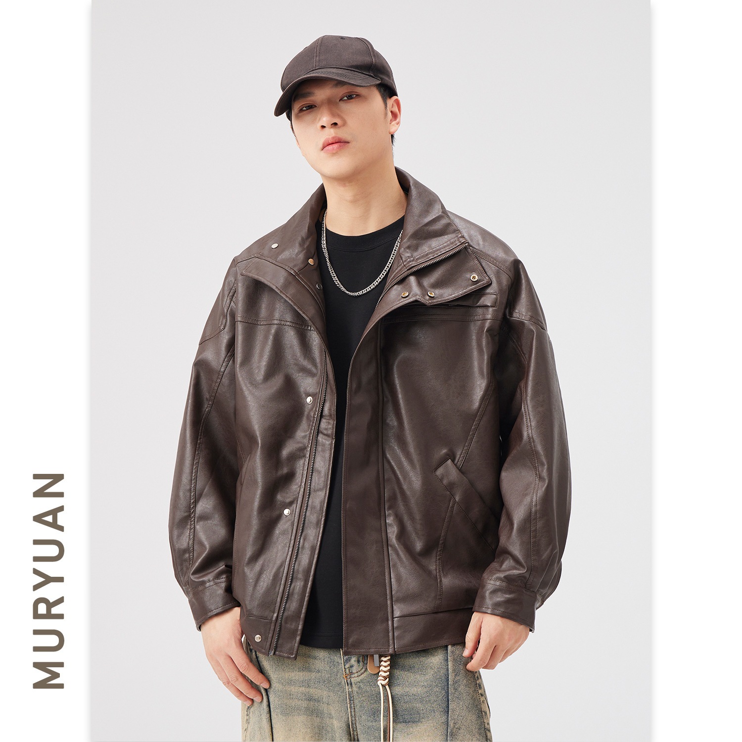 アメリカンモーターサイクルpuレザージャケットメンズゆったりハンサムおしゃれジャケット 5,297円