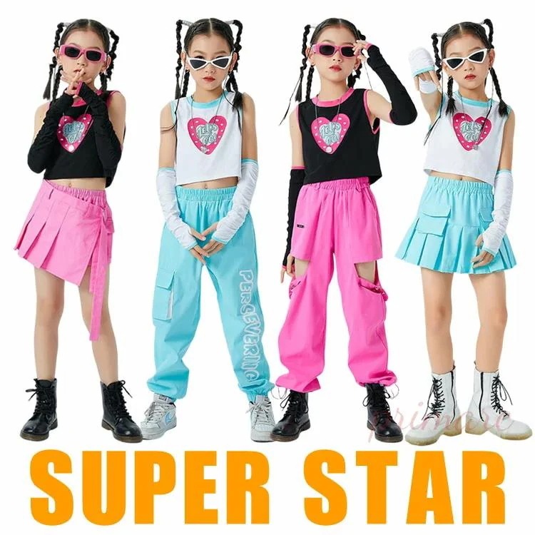 キッズ ダンス衣装 セットアップ パンツ へそ出し スカート チアダンス トップス チアガール ヒップホップ タンクトップ 長パンツ 女の子 夏 HIPHOP ジャズダン 5,679円