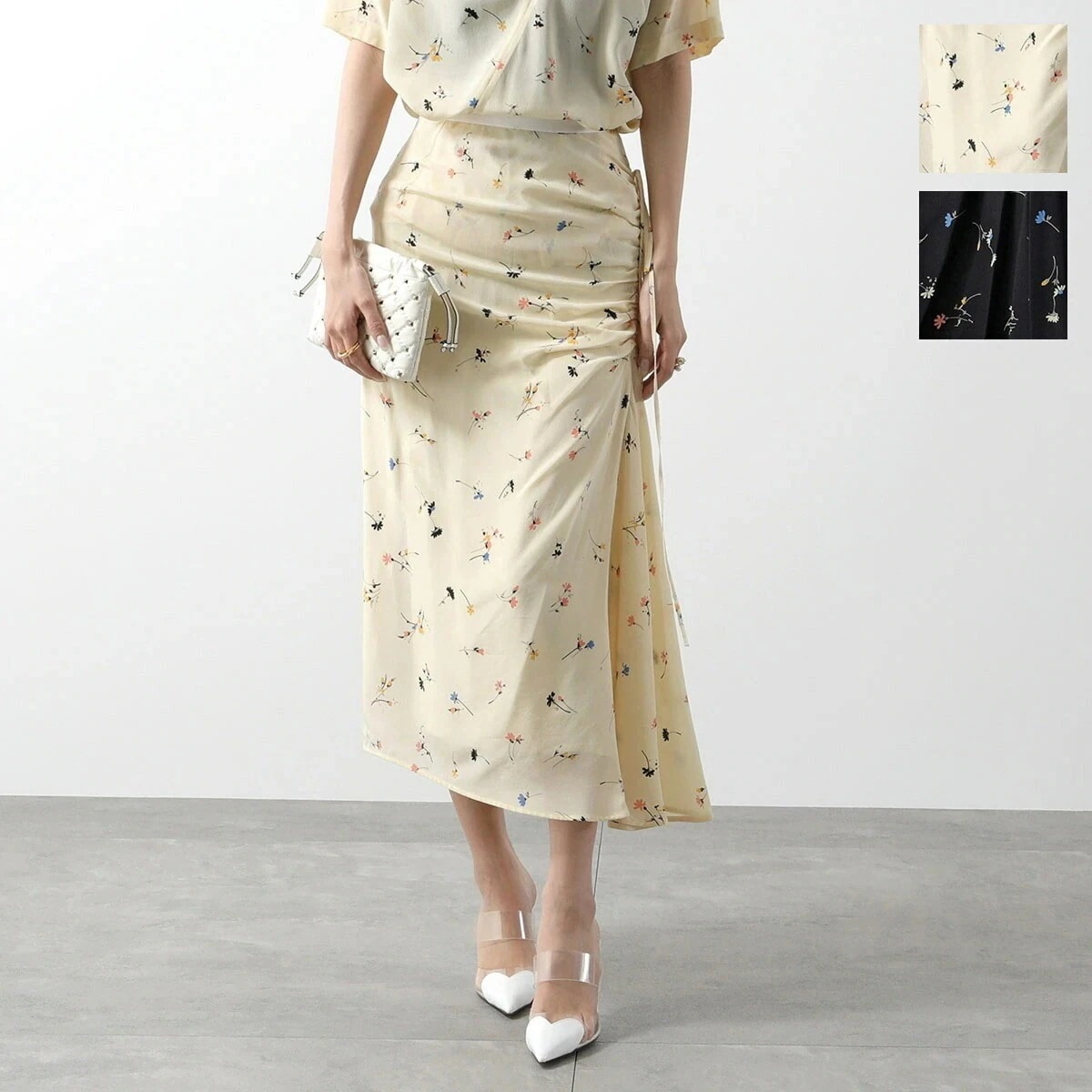 N21 ヌメロヴェントゥーノ ロングスカート C055 5521 レディース 花柄 フレア タイト フラワー ギャザー リボン カラー2色 【mega】