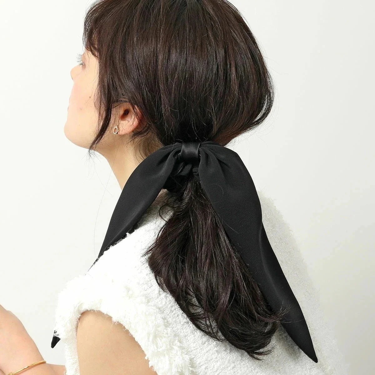 ALEXANDRE DE PARIS アレクサンドル ドゥ パリ シュシュ TCH-26T-A23 レディース リボン ヘアゴム ヘアアクセサリー N‐NOIR