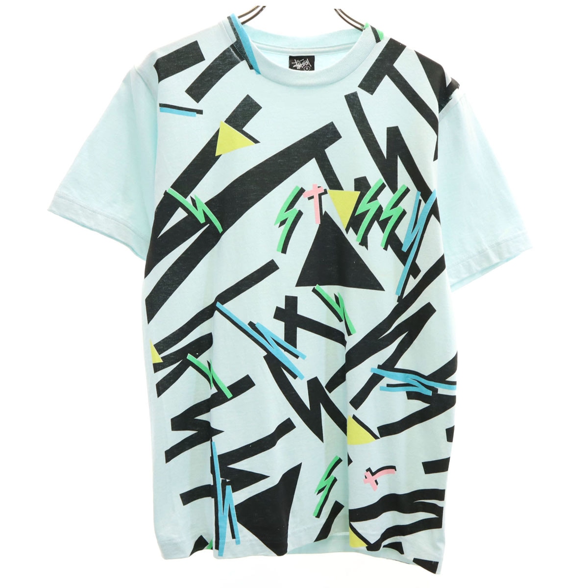 プリント 半袖 Tシャツ S ライトブルー メンズ 古着