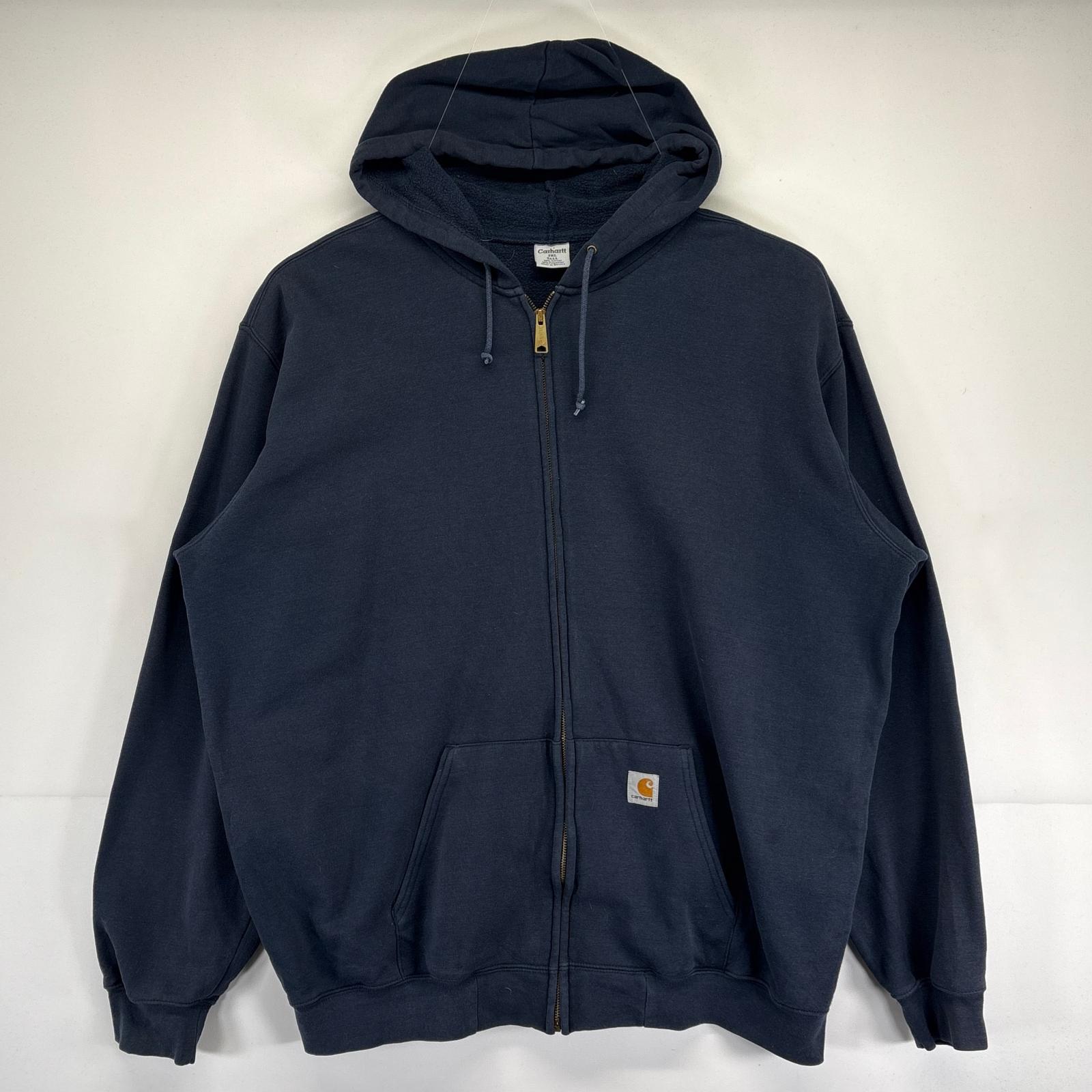 古着 パーカー 大きいサイズ フルジップ 裏起毛 ワンポイントロゴ刺繍 トレーナー 2XLTALL ネイビー メンズ