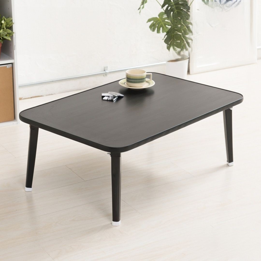 折りたたみ テーブル テーブル 75 ブラック 黒 幅75cm奥行50cm 折れ脚 木目 軽量 コンパクト 完成品 9176