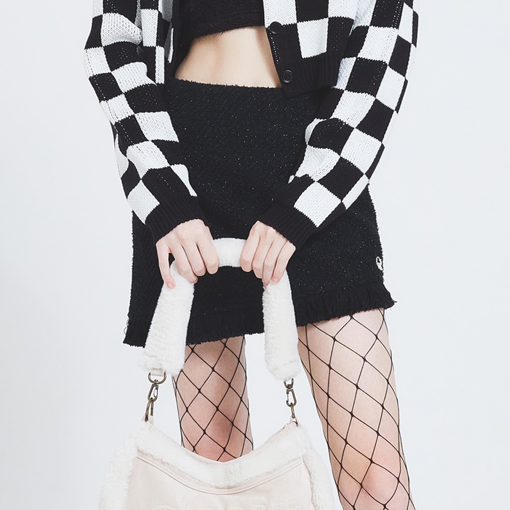 ツイードタッセルスカート_BK