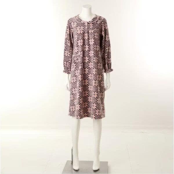 軽くて暖かいポーラーフリースのノルディックプリントワンピース(VGN4557)