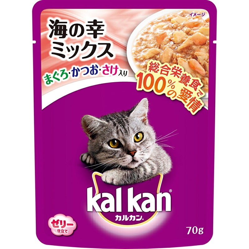 （まとめ買い）マース カルカン パウチ 1歳から ゼリー仕立て 海の幸ミックス まぐろ/かつお/さけ入り 70g [x40]