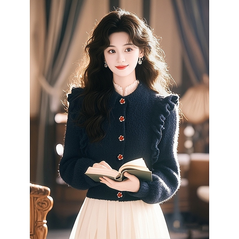 今年人気のファッション海外風超イケメン万能トップス高級紺カビエッジニットセーターレディース冬