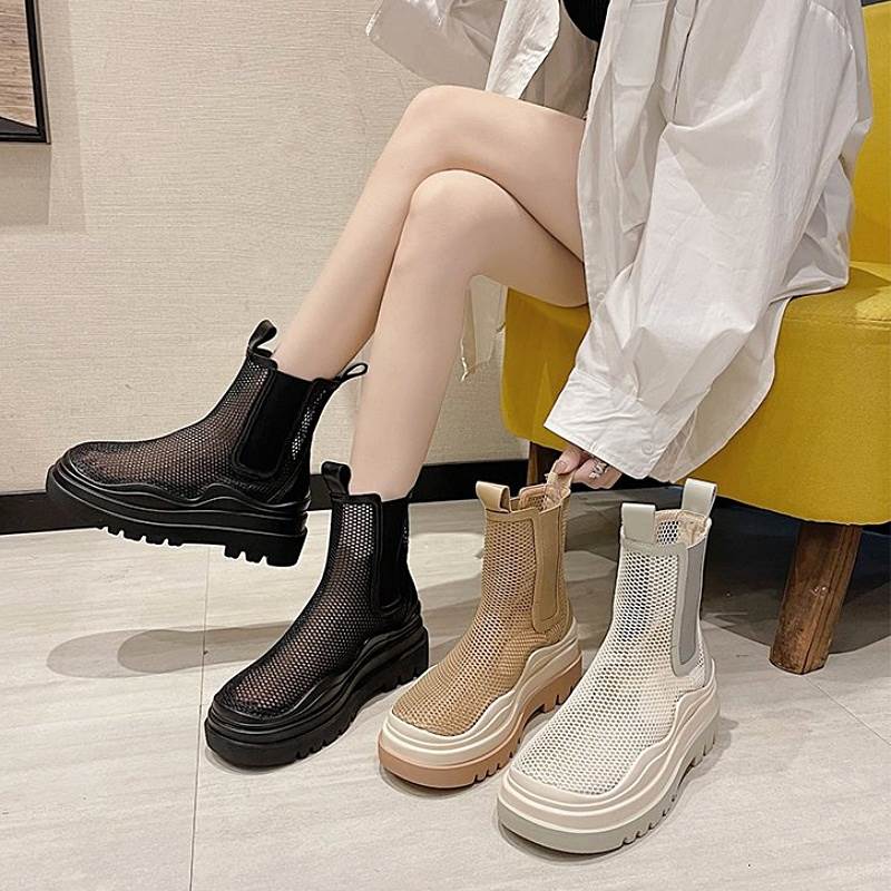 5色 ブーツ シューズ レディース 靴 クツ くつ 厚底 春 夏 通気性 メッシュ ソックススニーカー風 ネット サマーブーツ 履きやすい 透け感 美脚 脚長 シンプル ガーリー スポーティ