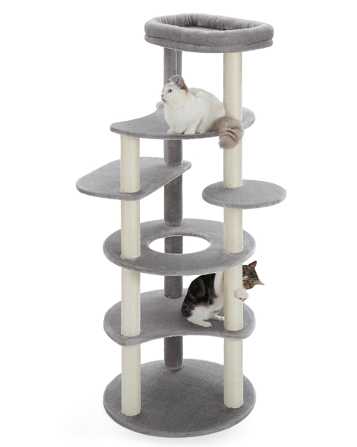 PETEPELA(ぺテぺラ) キャットタワー スリム 大型猫用 猫タワー 多頭飼い おしゃれ かわいい インテリア 据置 麻紐 爪とぎ おもちゃ コンパクト 省スペース 人気 運動不足解消 倒れ防止策