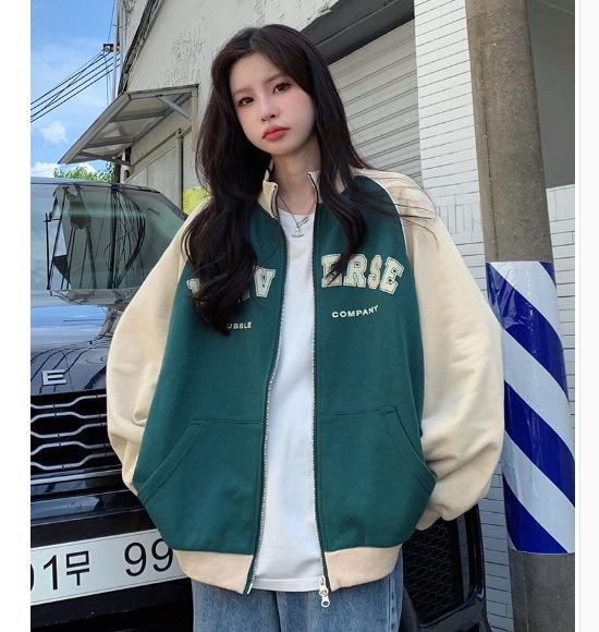 ベースボール ジャケット風 ゆる オーバーサイズ トップス アウター カーディガン ブルゾン ジャケット シャンパー 袖あり 長袖 前開き カジュアル おしゃれ こなれ感 ラフ メンズライク