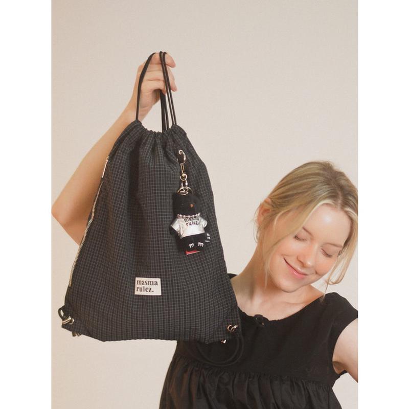 ジムサック ストリングバッグ _ プレイドチェック ネイビー ブラック