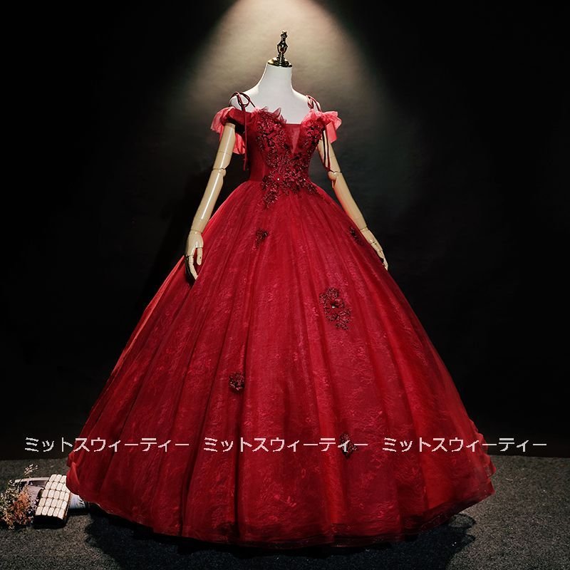 ウエディングドレス カラードレス ロングドレス 演奏会 赤 舞台ドレス 結婚式 イブニングドレス 二