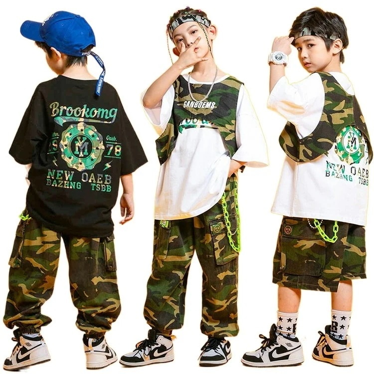 ヒップホップ 迷彩 ダンス 衣装 セットアップ 女子 男子 ジャズ 子供服 ヒップホップ 迷彩パンツ ダンス衣装 セットアップ トップス サルエル キッズダンス ストリート b系 ダンスウェア ジャズ