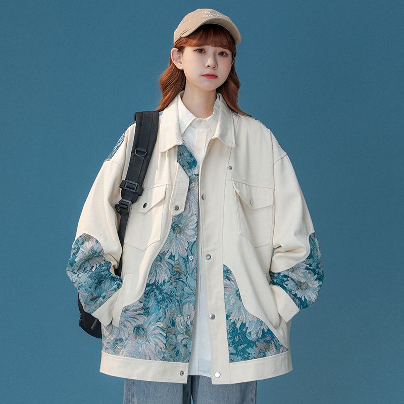 韓国ファッション 花柄 パッチワーク カジュアル 野球服 春秋 ニッチデザイン ジャケット カジュアル レディース トップス