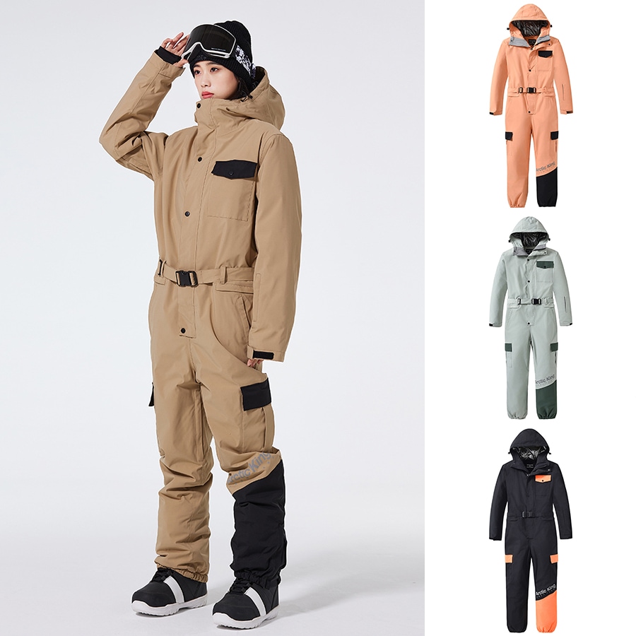 スノーボードウェア 2024 2025 ワンピース型 上下セット 黒 カーキ グリーン オレンジ レディース メンズ スキーウェア スノボウェア ジャケット アウター ロングパンツ 防水 防寒