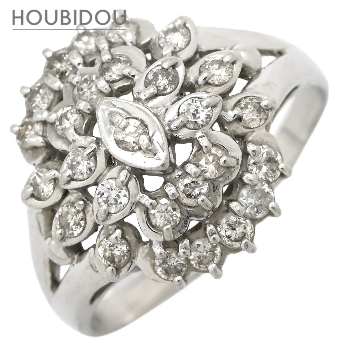 リング 指輪 ダイヤモンド 0.50ct プラチナシルバー パヴェ フラワー 花モチーフ プラチナ 12.5号【中古】