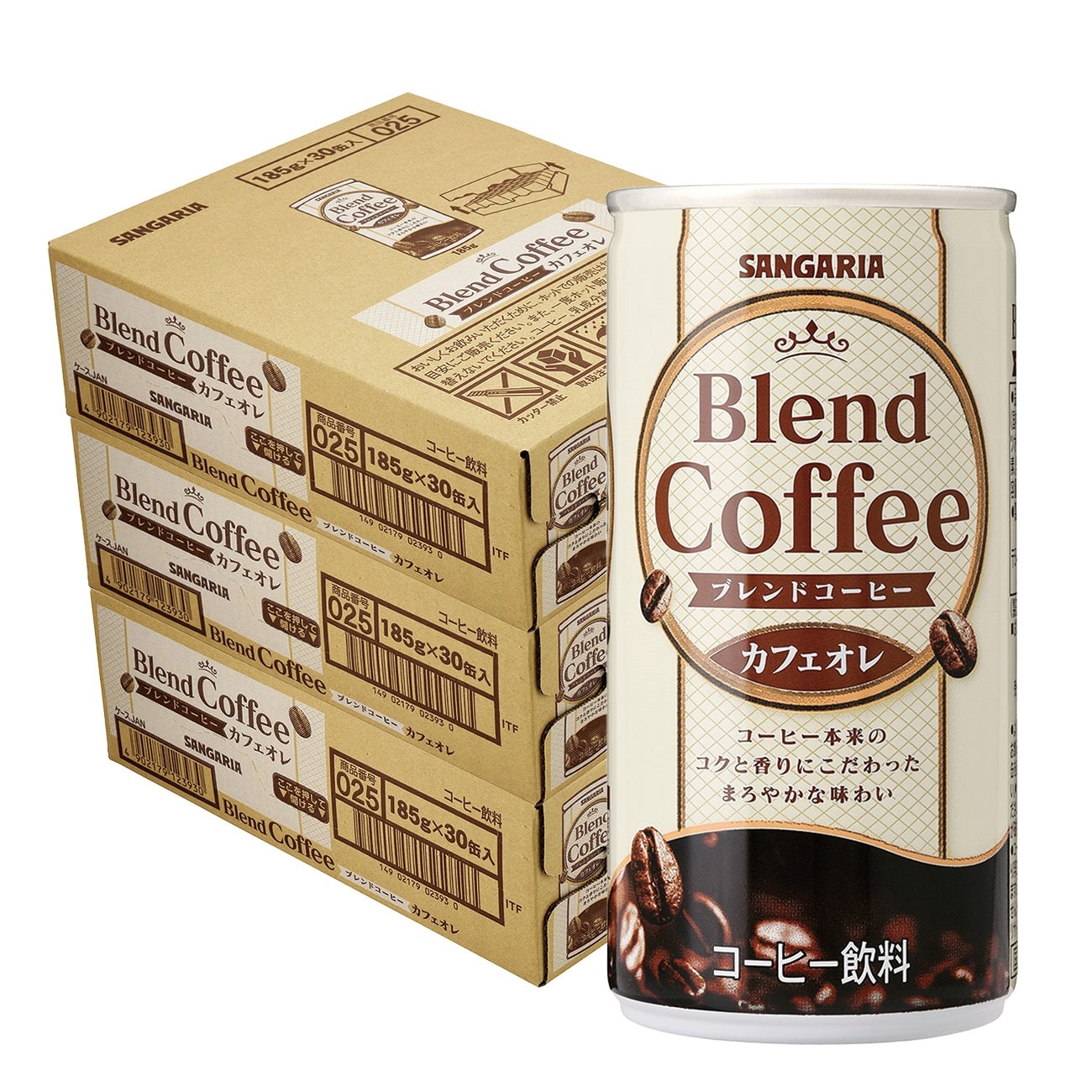 【送料無料】サンガリア ブレンドコーヒー カフェオレ 185ml×3ケース/90本