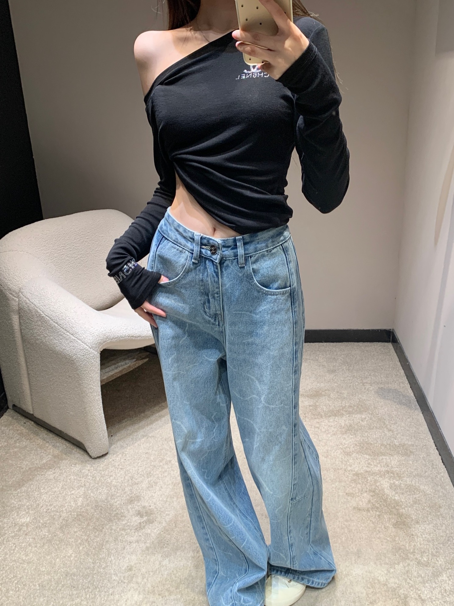 マーベルウェーブウォッシングデニムパンツ