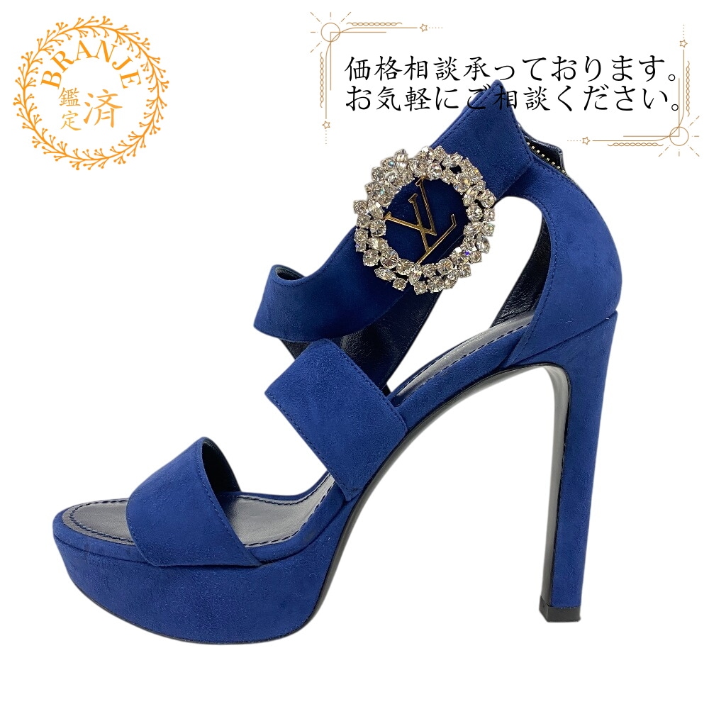 19年 ビジュー スエード サンダル ブルー 22.5 ブランド