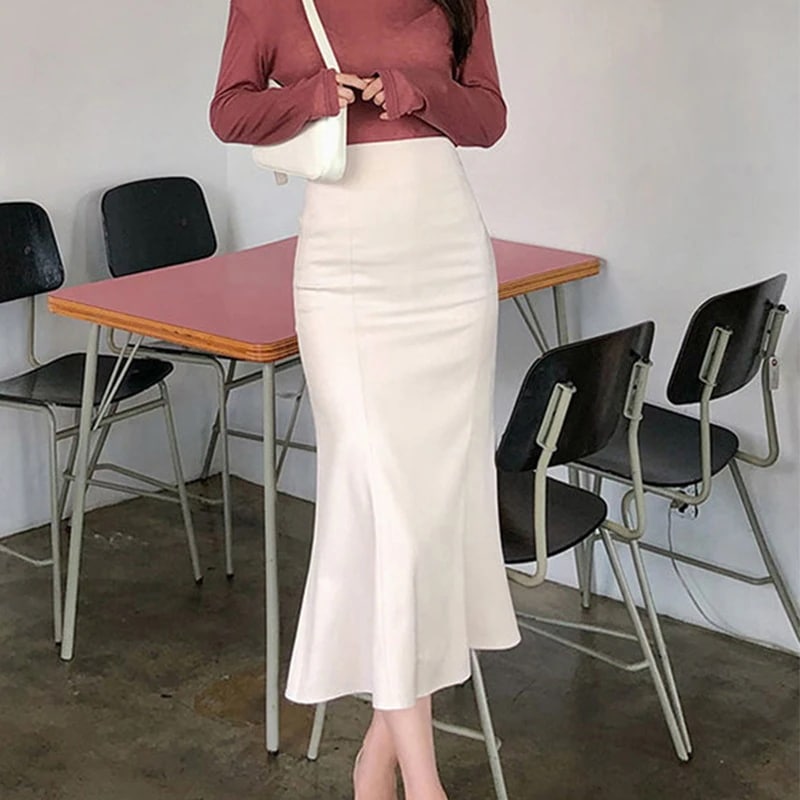 ひざ下 膝下 スカート マーメイド ボトムス ミモレ丈 フレア ハイウエスト 無地 シンプル タイト スリム 細身 脚長 美シルエット 大人 上品 エレガント きれいめ 大人可愛い かわいい 可愛い 5,681円