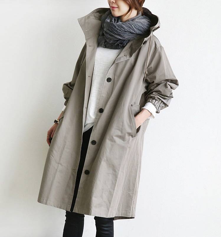 レディース アウター ジャケット コート 人気 通販 ウインドブレーカー ロング オーバー ミドル丈 長袖 袖あり フード ポケット 綿 大きい サイズ 2XL 3XL 4XL シンプル 無地