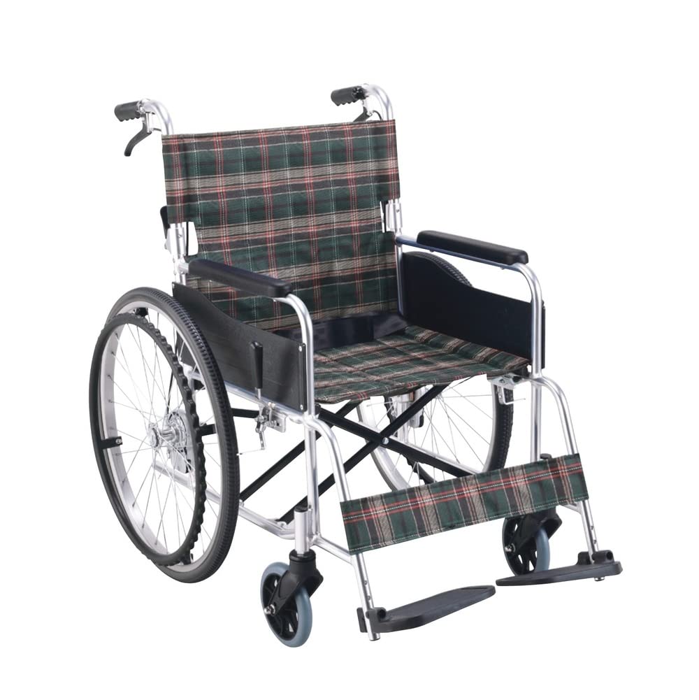 マキテック 車椅子 KSシリーズ 自走式 ワイドタイプ グリーンチェック 介護用品 背折れ 折りたたみ ノーパンクタイヤ KS50M-46GCS