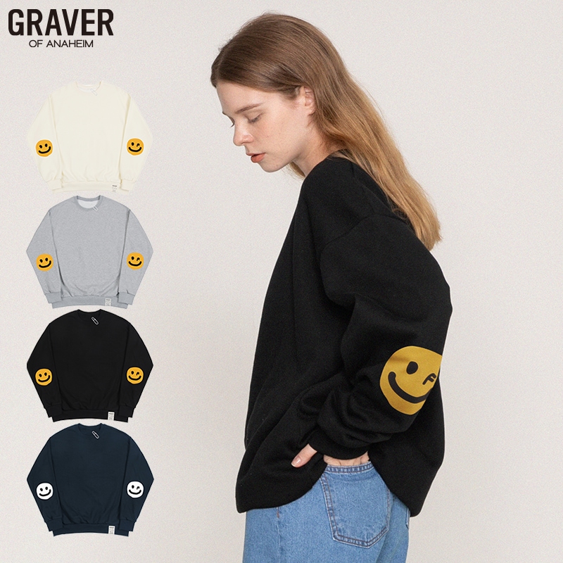 [UNISEX]エルボー描画ドットスマイルスウェット_4color