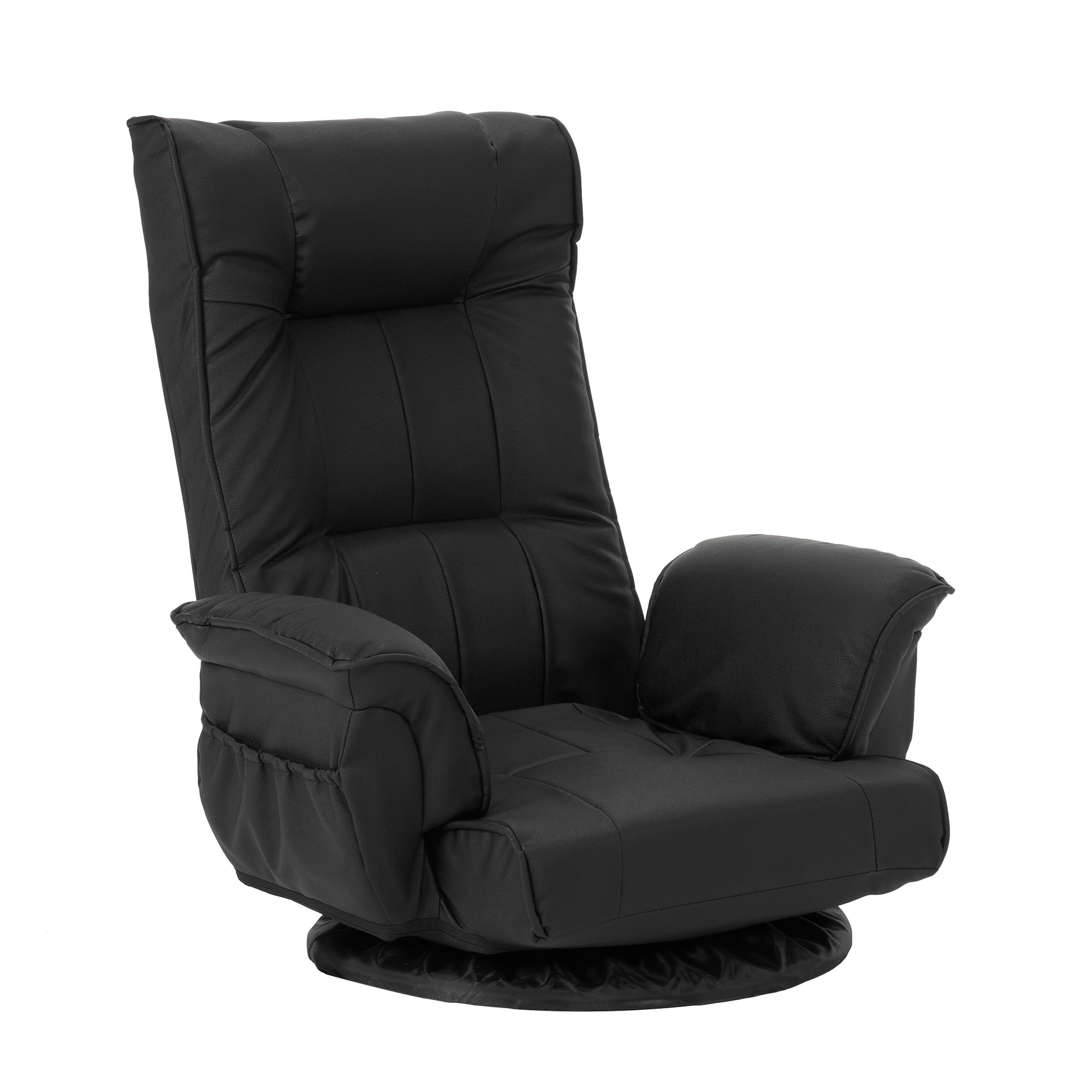 【日本国内出荷-3日で配達】PUレザー 回転式座椅子 肘掛け ハイバック 座いす リクライニング 1人掛けフロアソファー リラックスチェア 折りたたみ リクライニングチェアー ファブリックDJYC94