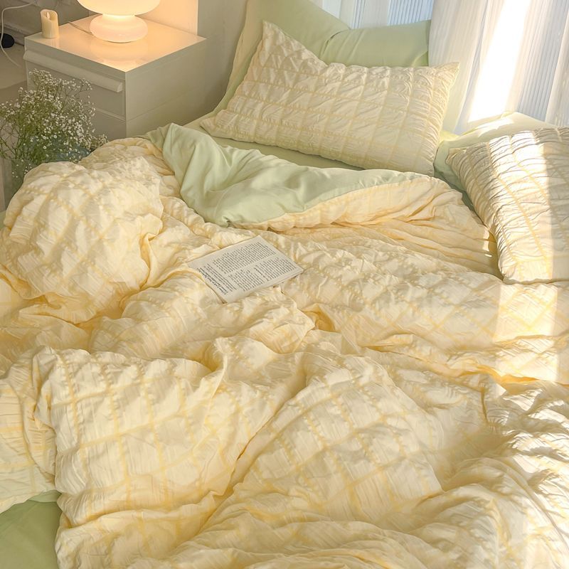 韓国シアサッカーウォッシュコットンベッド4点セットガーリースタイルベッドシーツ学生寮3点セット4点セット 5,225円