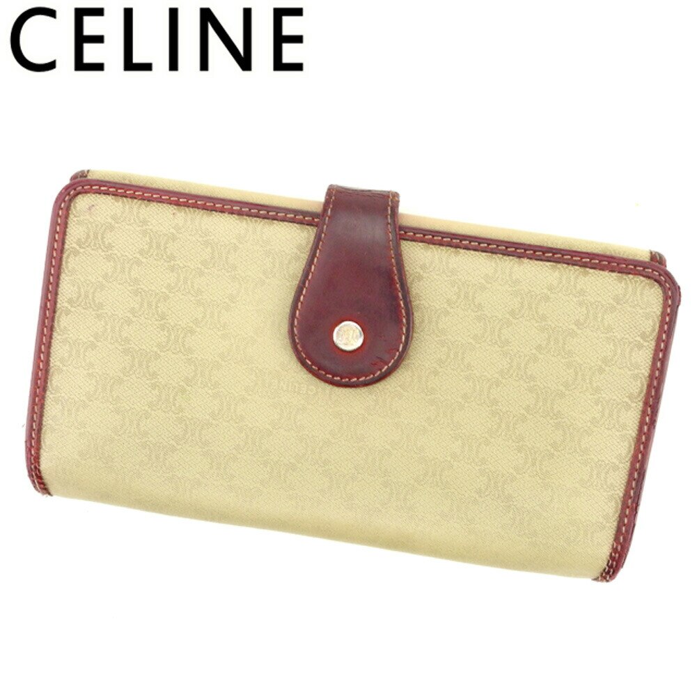 長財布 ファスナー付き 財布 マカダム ベージュ ボルドー 中古