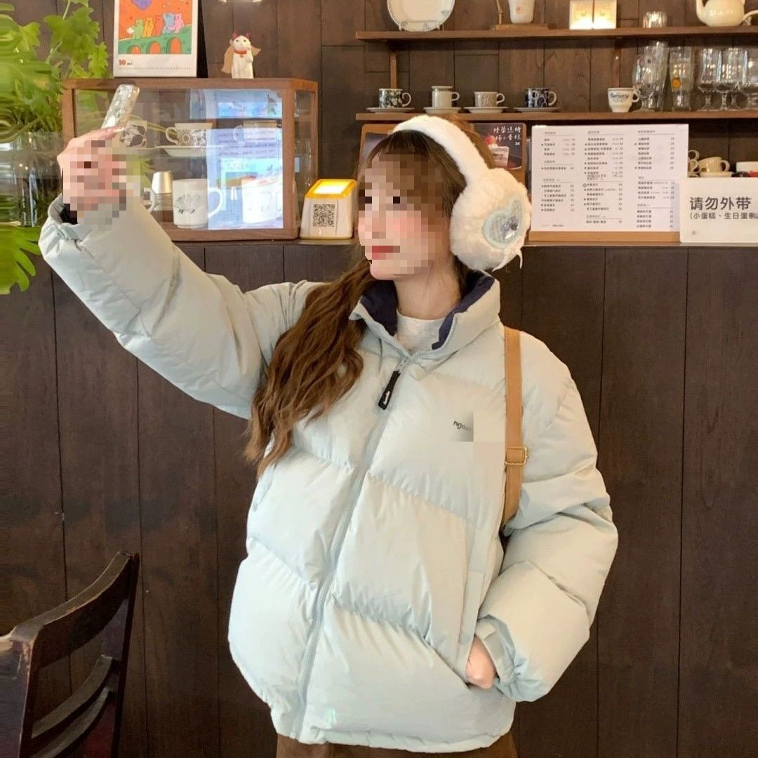 ブルー ダウンジャケット レディース スタンドカラー 人気商品超目玉 2025 新作 冬 ブランド ゆったり カップル 韓国風 パンめし服 アウター 冬