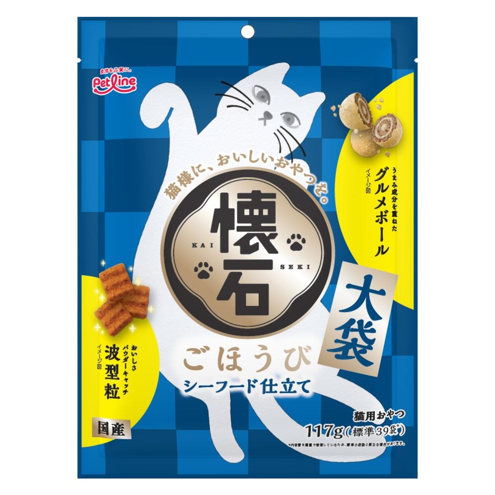 （まとめ買い）ペットライン 懐石ごほうび シーフード仕立て 117g 猫用おやつ [x12]