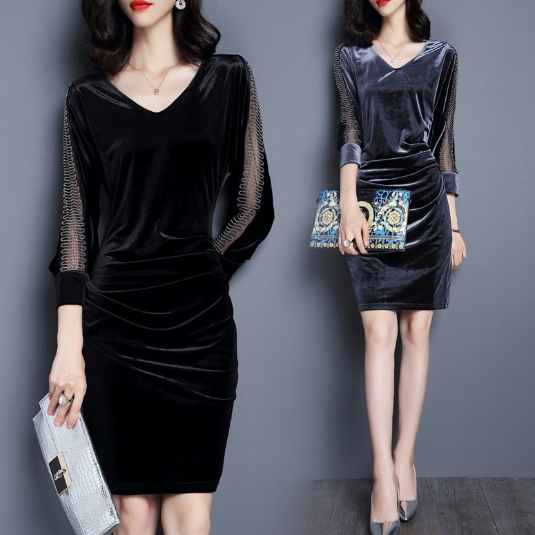 ミニドレス パーティードレス ワンピース ドレス ミニ ミニ丈 膝上 7分袖 七分袖 Vネック