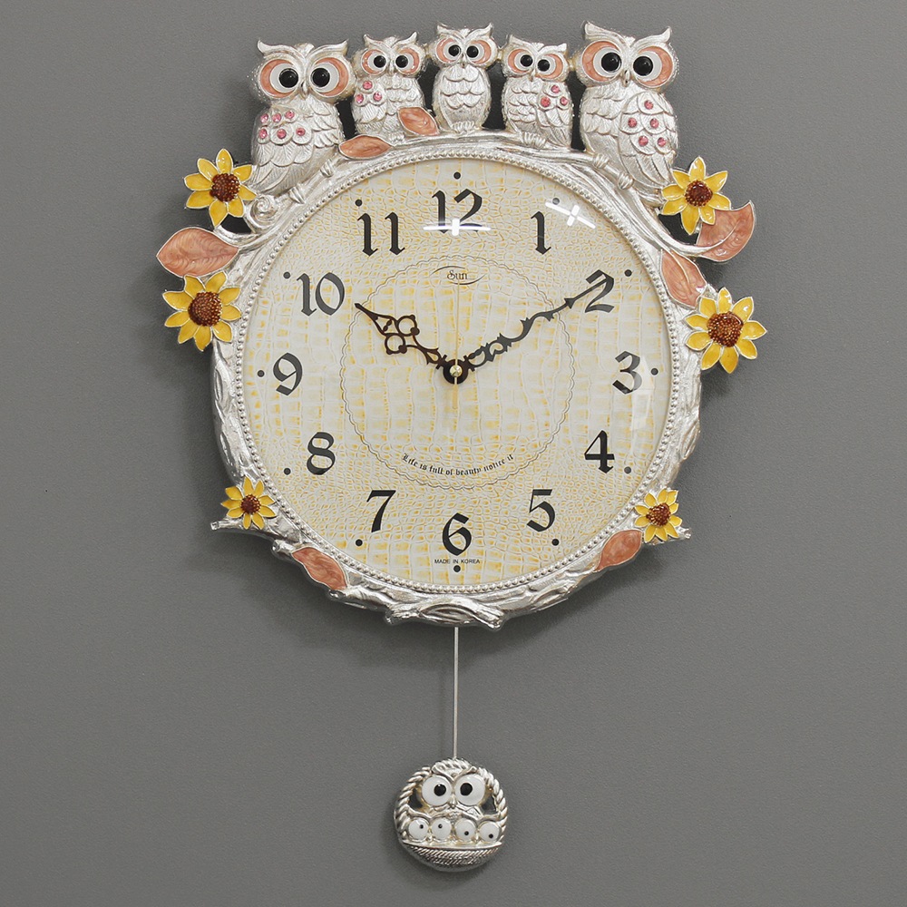 キダリ時計低騒音ヒマワリフクロウ時計/good design/クイック配送