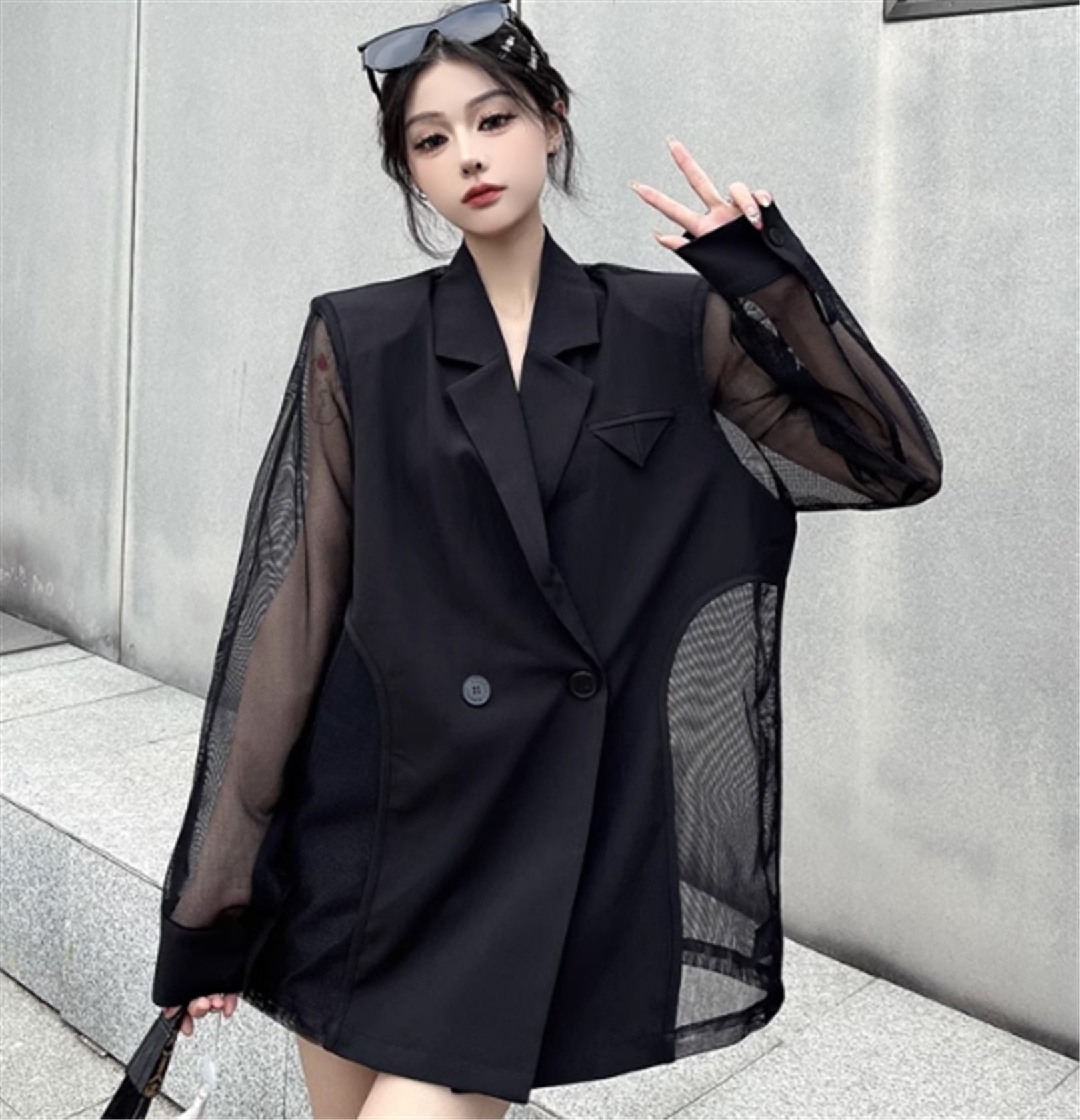 レディース トップス ジャケット スーツ メッシュ シアー 透け感 長袖 大人可愛い カジュアル 上品 おしゃれ かっこいい こなれ感 個性的 クール モダン 無地 10代 20代 30代 40代