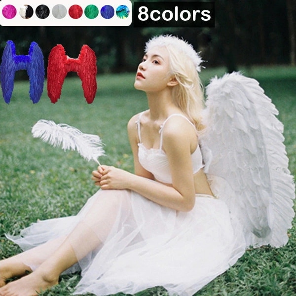 天使の翼 コスプレ 天使 羽 撮影 イベント 文化祭 コスチューム 天使みたい 天使の翼 ホワイト ブラック グリーン ブルー ブラック×ホワイト レッド ローズ マルチカラー80cm×80cm eb