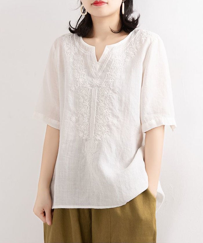 シャツ Ｔシャツ ブラウス チュニック レディース シャツ トップス 半袖 ゆったり おしゃれ ゆるシルエット 刺繍 カジュアル ナチュラル ビジネス 通勤 ガーゼタッチ オフィス 夏 春 秋 30代 6,828円