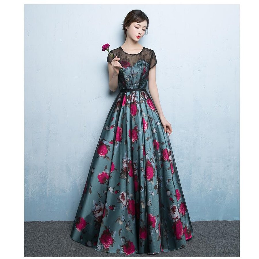 パーティードレス 大きいサイズ 上品 ロング丈ドレス 結婚式 花柄ワンピース ウエディングドレス フ 7,753円