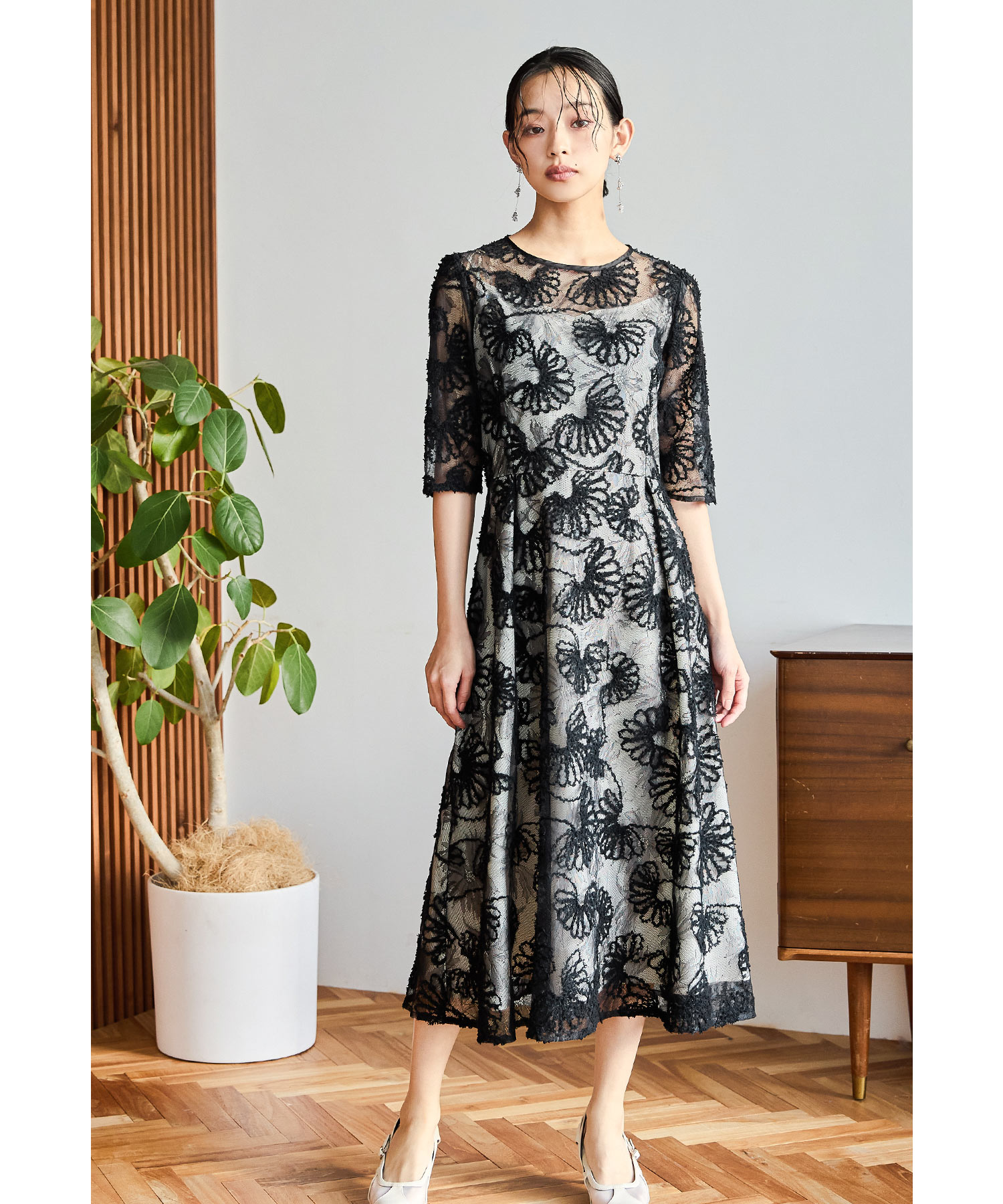 フラワーレースフレアドレス パーティードレス 結婚式 ワンピース 花柄 バックリボン お呼ばれ パーティー 二次会 披露宴 謝恩会 成人式 同窓会 卒業式 フォーマル オケージョンドレス ロング丈