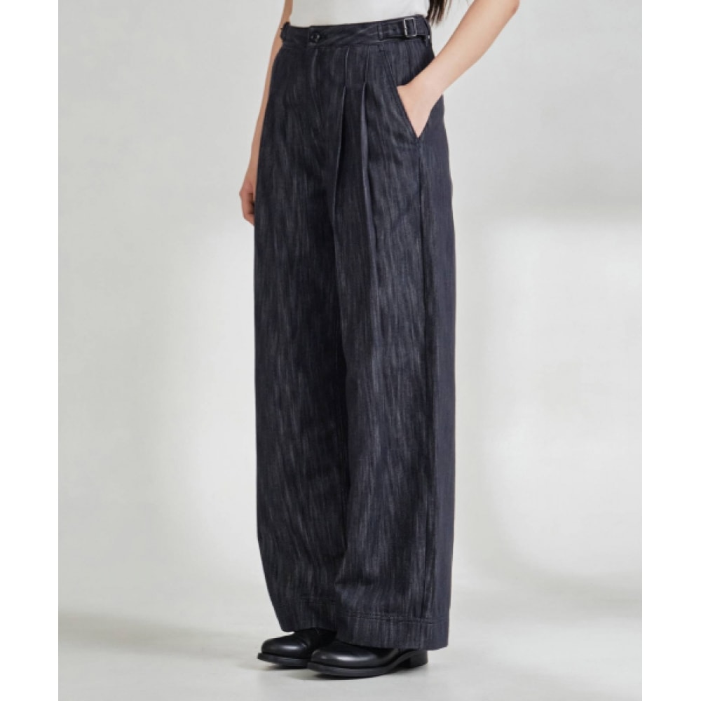 COVERNAT 女性用ワイドピンタックベルトデニムパンツインディゴ