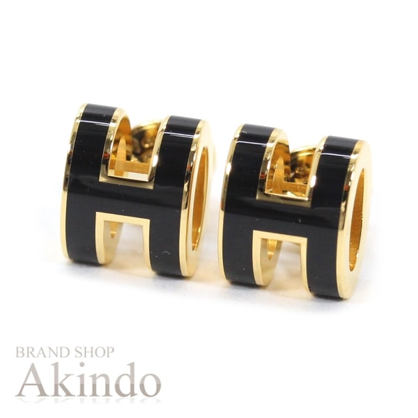 【新品】エルメス ピアス ポップアッシュ ミニ Pop H mini Hロゴ 黒 ブラック イエローゴールド ラッカー HERMES レディース 女性 アクセサリー ジュエリー ブランド 定番 人気