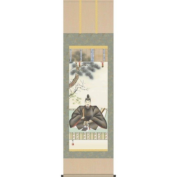 掛軸/慶祝縁起画/天神/天神/浮田秋水/草夕会/洛彩緞子本表装/尺五サイズ幅54.5cm/桐箱畳紙収納/表装品質十年保証