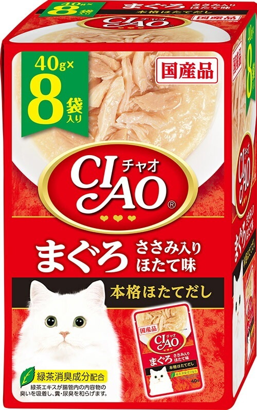（まとめ買い）いなばペットフード CIAO パウチ まぐろ ささみ入り ほたて味 40gx8袋 猫用フード [x6]