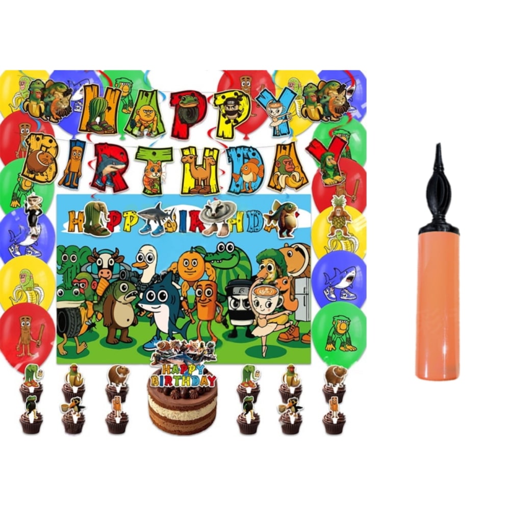 イタリア ブレインロット 誕生日装飾 風船 パーティーセット 垂れ幕 フォトゾーン ガーランド 手ポンプ付き