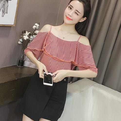 2232.ストライプ 2way トップス(オレンジ)