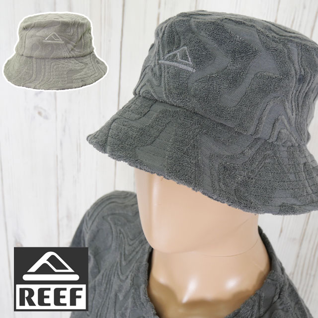 リーフ 帽子 メンズ RFACM2501 ジオメトリックパイルハット バケットハット サーフィン アパレル パイル地 総柄 ベージュ グレー 日除け 紫外線対策 小物