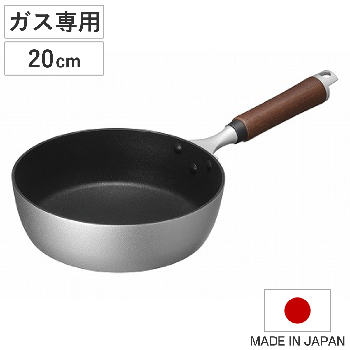 フライパン 20cm ガス火専用 木柄 煌匠 木柄フライパン 日本製 深型フライパン 片手鍋 炒め鍋 いため鍋 軽い 20センチ フッ素加工 フッ素コーティング アルミ製 軽量 ihOK