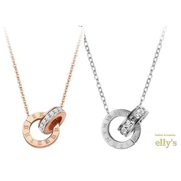 Qoo10] レディースダブルリングネックレス ピンク