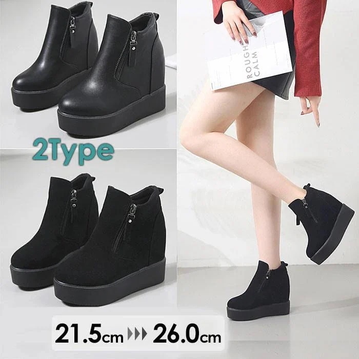 【急速出荷!】ショートブーツ 厚底靴 インヒール靴 2タイプ レディース ショートブーツ ブラック 歩きやすい 26.0 大きいサイズ 大きい靴 靴