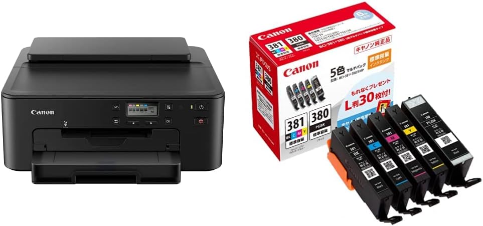【セット買い】キヤノン Canon A4インクジェット プリンター TR703A 2022年モデル 普通 & Canon 純正 インクカートリッジ BCI-381(BK/C/M/Y)+380 5色マル